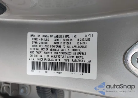 2014 Honda Accord Ex-L V-6 from USA, damaged, VIN 1HGCR3F80EA030474